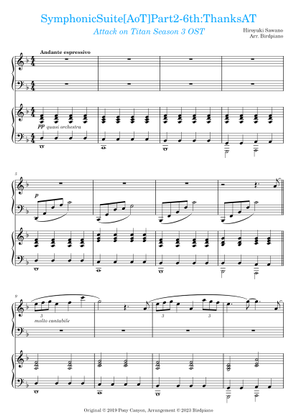 AoT Symphonic Suite Part 2-6th: Thanksat Sheet Music for Piano
