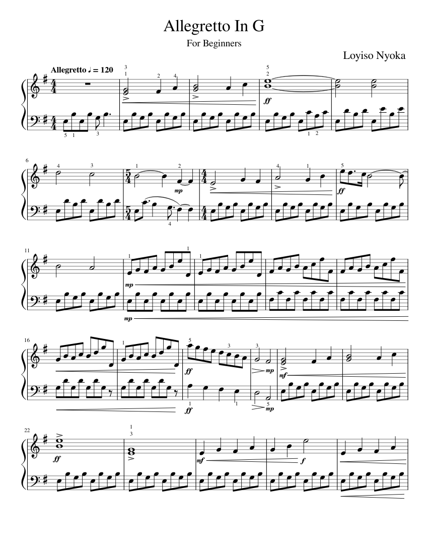 Allegretto In G by Loyiso Nyoka Sheet music for Piano (Solo) Easy ...