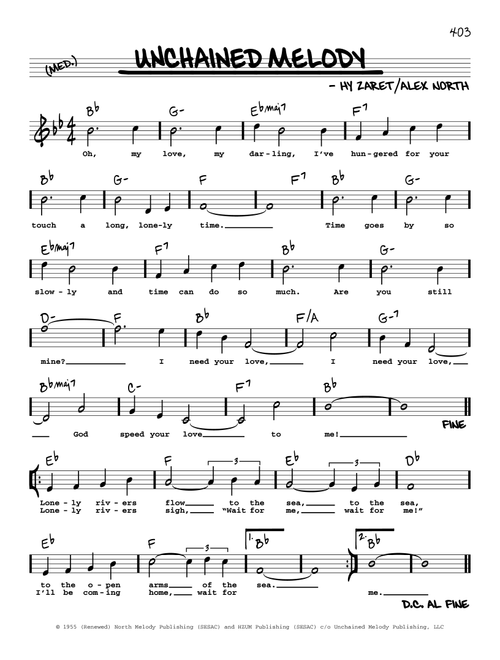 Unchained Melody (High Voice) - The Righteous Brothers (Real Book - Melody-Chords-Lyrics)