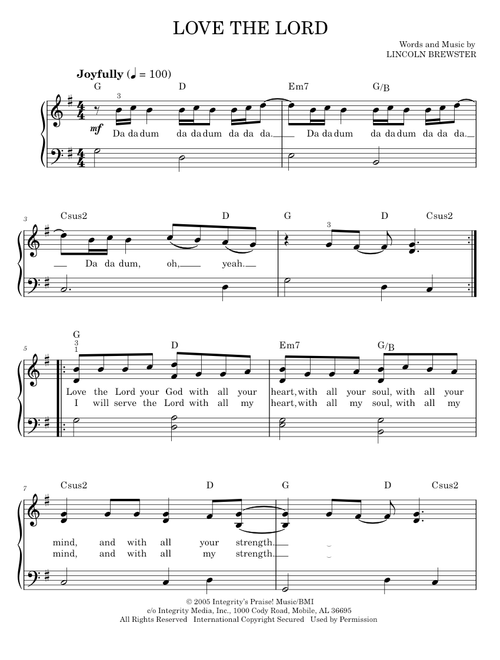 Love the lord - Lincoln Brewster (Easy Piano)
