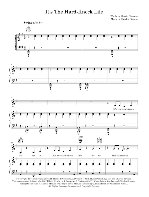 It's The Hard-Knock Life (from Annie) - Annie Musical, Charles Strouse (Piano-Vocal-Guitar (Piano Accompaniment))