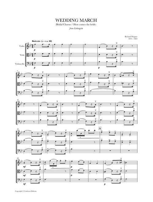Wedding March (Bridal Chorus - Here comes the Bride) for String Trio (Violin, Viola and Cello) (Arr. Cadenza Editions) - Richard Wagner (String Ensemble)