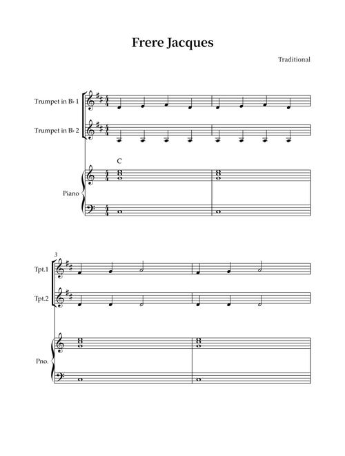 Frere Jacques (Are You Sleeping?) (Arr. Wesley S. SIlva) - Traditional (Trumpet Duet)