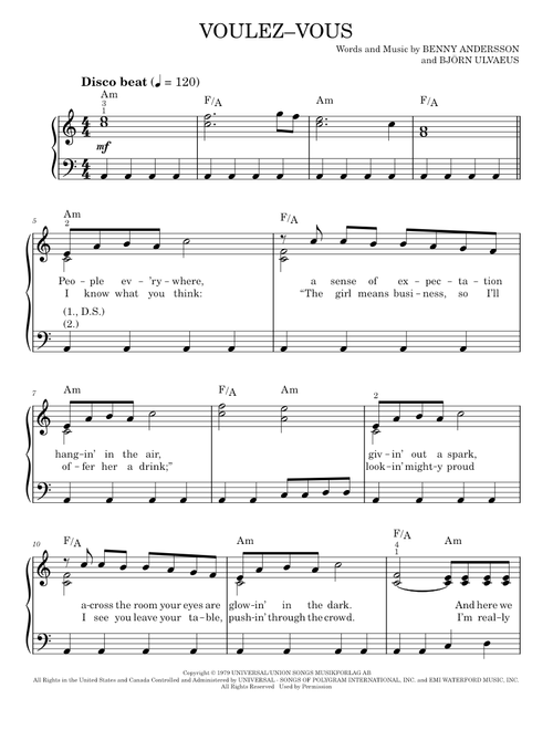 Voulez Vous - ABBA, Mamma Mia! Movie, Mamma Mia! Musical (Easy Piano)