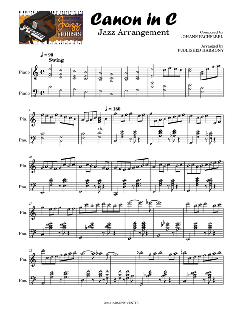 Canon in C Jazz Version (with alphabet note names) (Arr. Published Harmony) - Johann Pachelbel (Piano Solo)