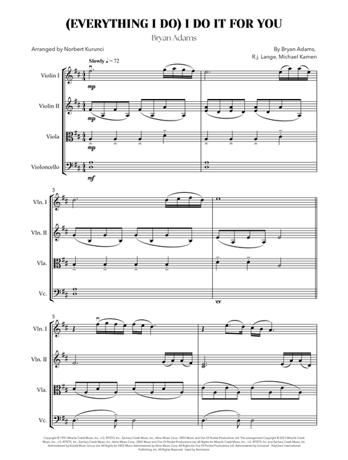 (everything I Do) I Do It For You (Arr. Norbert Kurunci) - Bryan Adams (String Quartet)