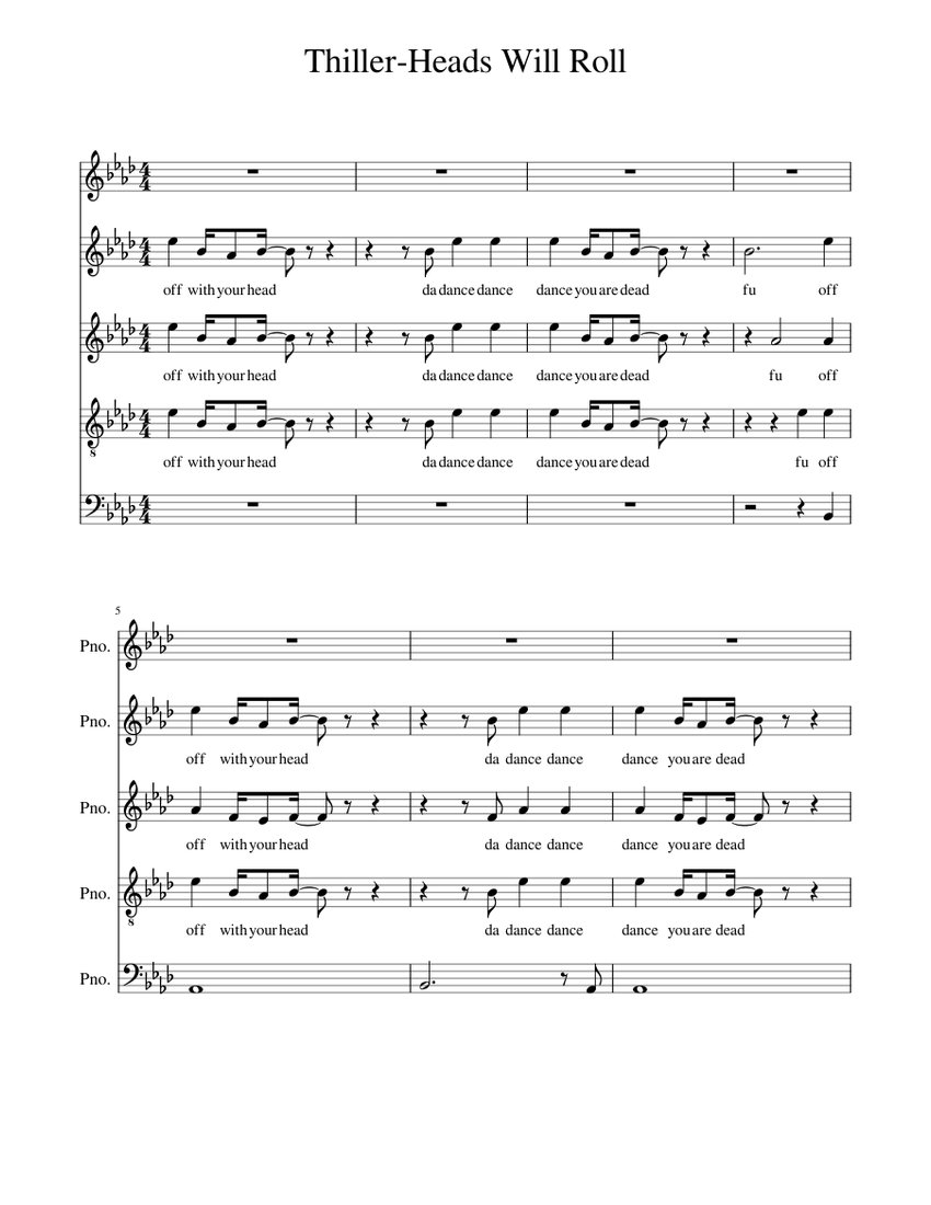ThillerHeads Will Roll Sheet music for Piano (Mixed Quintet
