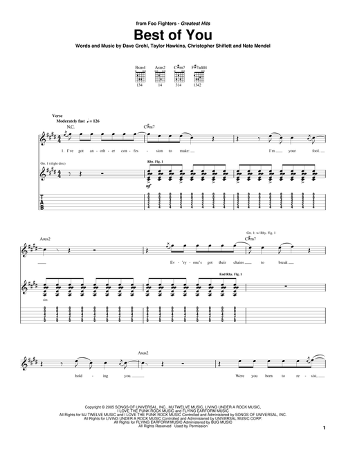 Best Of You - Foo Fighters (Guitar Tab)