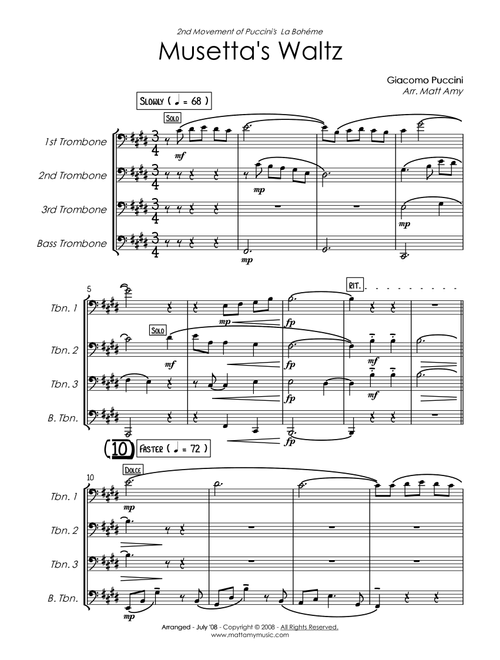 Musetta's Waltz (Qando me'n vo') from La Boheme (Trombone Quartet) (Arr. Matt Amy) - Giacomo Puccini (Brass Ensemble)