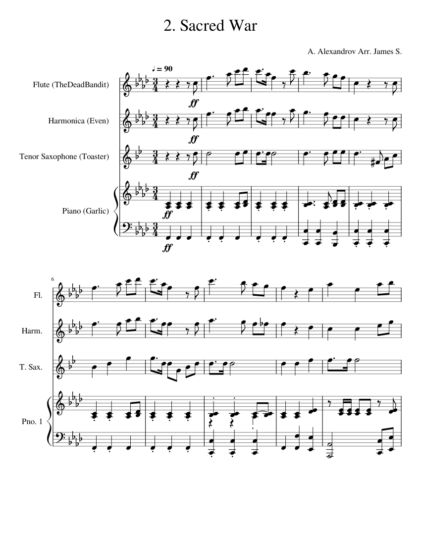 Corta vida Corea Comunismo Священная война/The Sacred War Sheet music for Piano, Flute, Saxophone  tenor, Harmonica (Mixed Quartet) | Musescore.com
