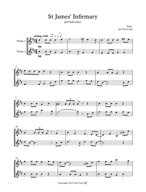 St James' Infirmary. Violin Duet (Arr. Tim Curd.) - trad. (Violin Duet)