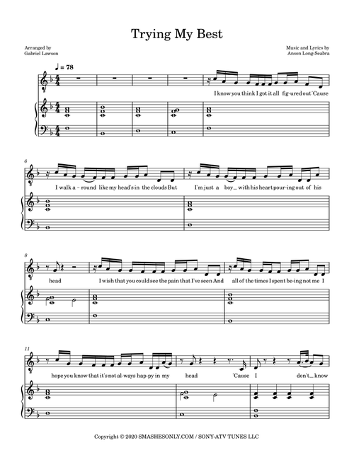 Trying My Best (Arr. Gabriel Lawson) - Anson Seabra (Piano Vocal)