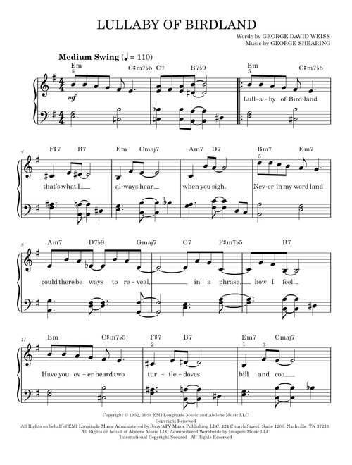 Lullaby Of Birdland - George Shearing (Easy Piano)