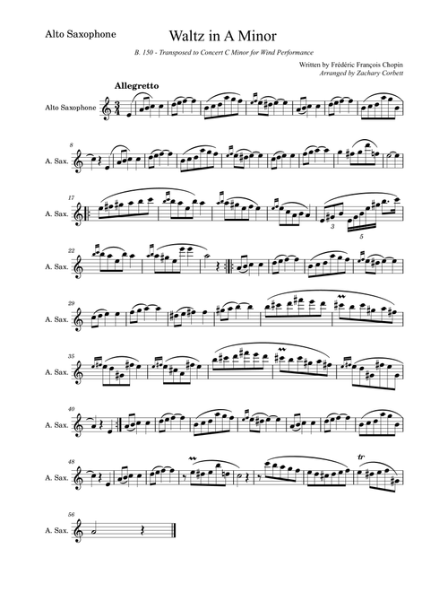 Waltz in A Minor B150 (Arr. Zachary Corbett) - Chopin (Alto Sax and Piano)