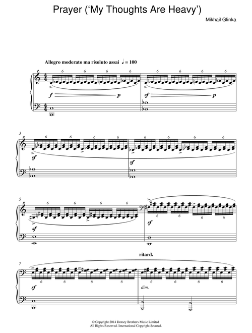 Prayer: My Thoughts Are Heavy - Mikhail Glinka (Piano Solo)