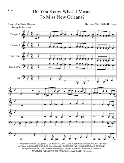 Do You Know What It Means To Miss New Orleans (Arr. Bryce Martens) - Eddie De Lange, Louis Alter (Brass Ensemble)