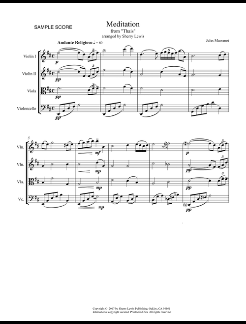MEDITATION from Thais, String Quartet, Intermediate Level for 2 violins, viola and cello (Arr. Sherry Lewis) - Jules Massenet (String Quartet)