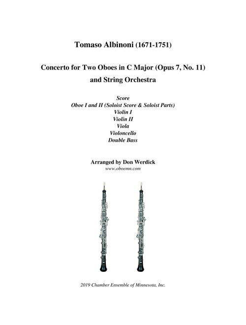 Concerto for Two Oboes in C Major, Op. 7 No. 11 and String Orchestra (Arr. Don Werdick (1946 - )) - Tomaso Albinoni (1671-1751) (Small Ensemble)