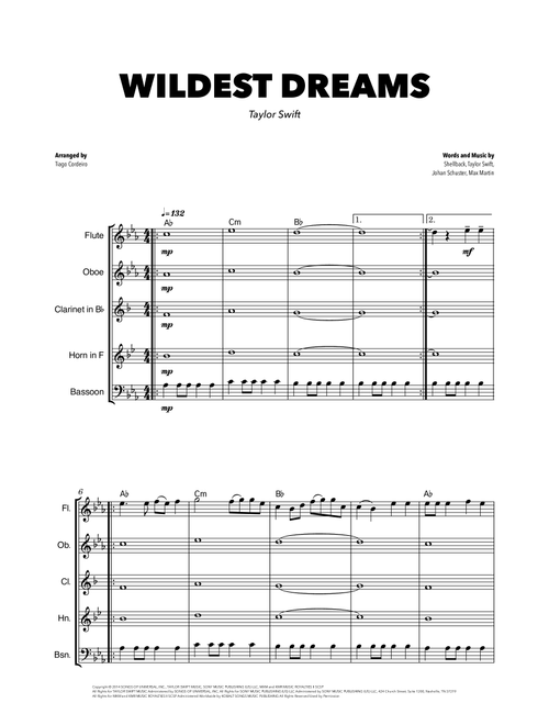 Wildest Dreams (Arr. Tiago Cordeiro) - Taylor Swift (Woodwind Ensemble)