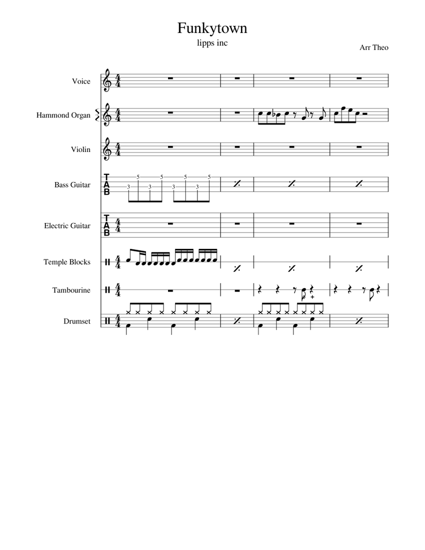 Funkytown Sheet Music and Tab for Organ, Vocals, Tambourine, Violin ...