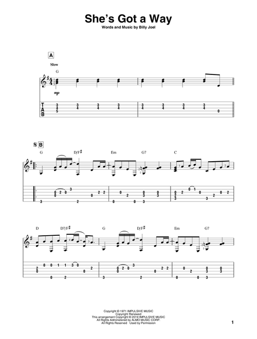 She's Got A Way - Billy Joel (Solo Guitar)