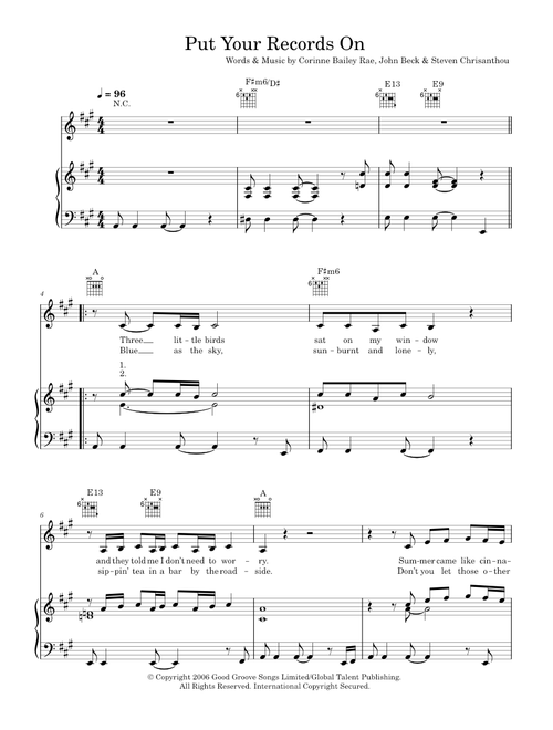 Put your records on - Corinne Bailey Rae (Piano-Vocal-Guitar (Piano Accompaniment))