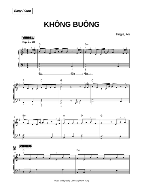 Không Buông - Hngle  (Easy Piano)