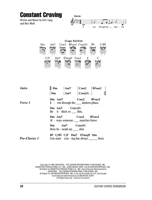 Constant Craving - kd lang (Guitar Chords-Lyrics)