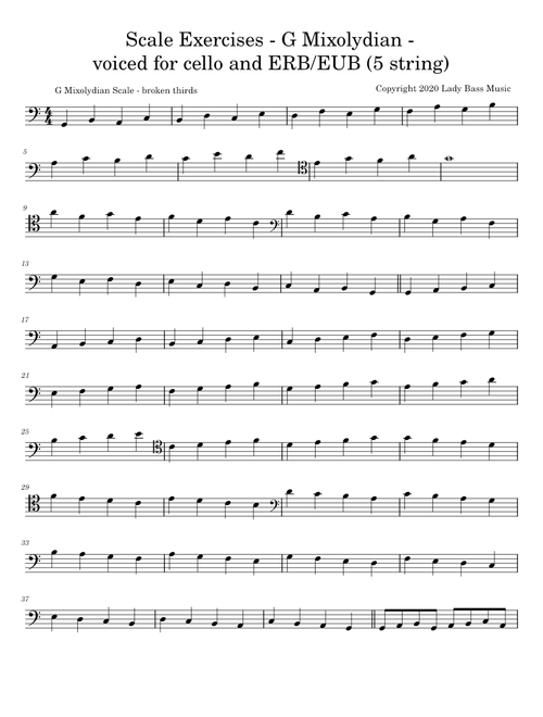 Scale Exercises - G Mixolydian - for cello/ERB/EUB