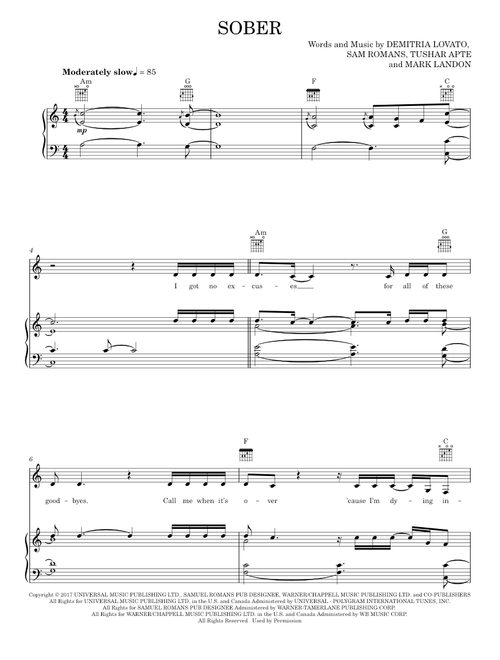 Sober - Demi Lovato (Piano-Vocal-Guitar)