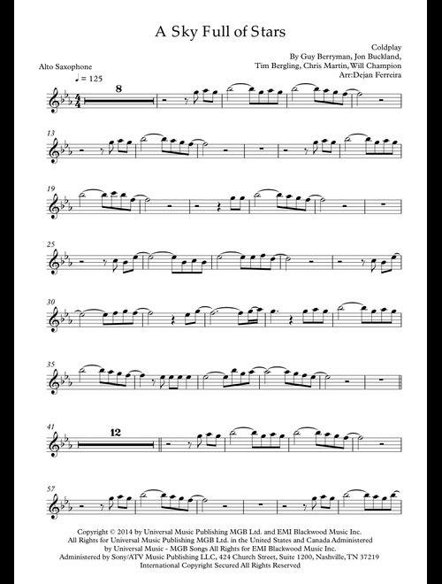 A Sky Full Of Stars (Arr. Dejan Ferreira) - Coldplay (Alto Sax Solo)