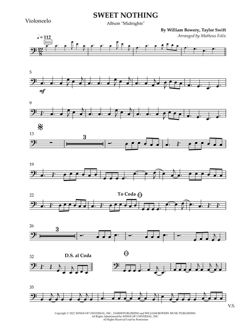 Sweet Nothing (Arr. Matheus Felix) - Taylor Swift (Cello Solo)