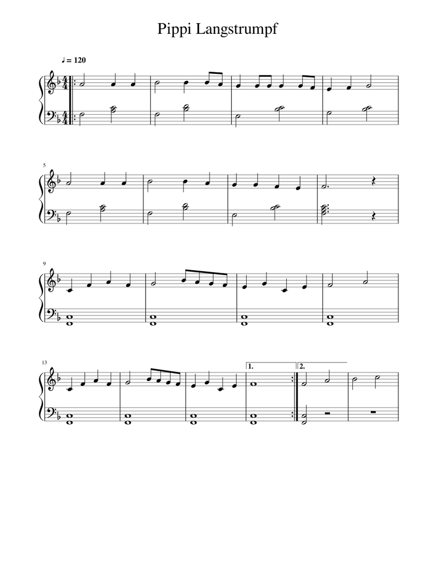 Pippi Langstrumpf Sheet Music for Piano (Solo) Easy