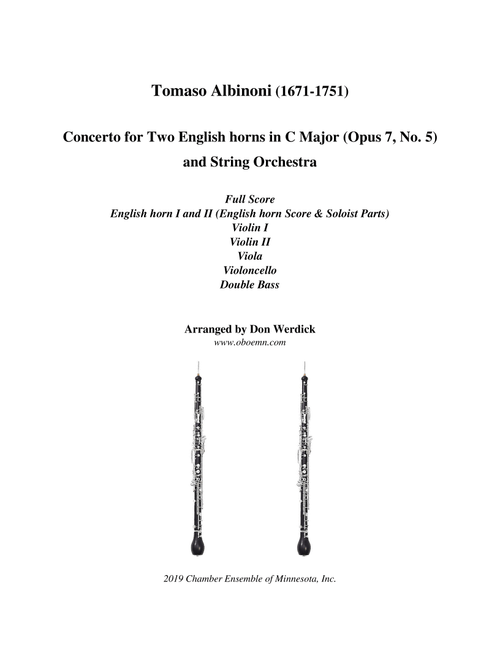 Concerto for Two English horns in C Major, Op. 7 No. 5 and String Orchestra (Arr. Don Werdick (1946 - )) - Tomaso Albinoni (1671-1751) (Small Ensemble)