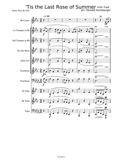 'Tis the Last Rose of Summer - Irish Trad. arr. Donald Hunsberger (Brass Sextet)
