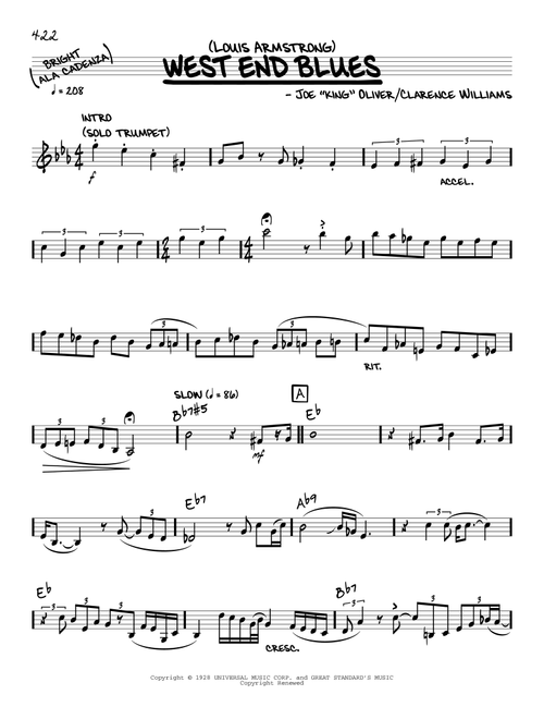 West End Blues (solo only) - Louis Armstrong (Real Book - Melody-Chords)