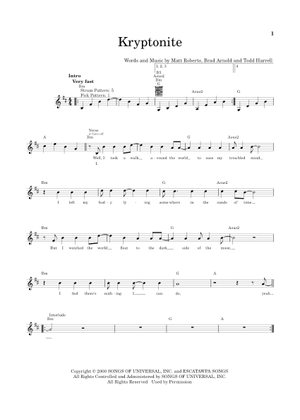 Kryptonite – 3 Doors Down Sheet Music and Tab with Chords for Guitar ...