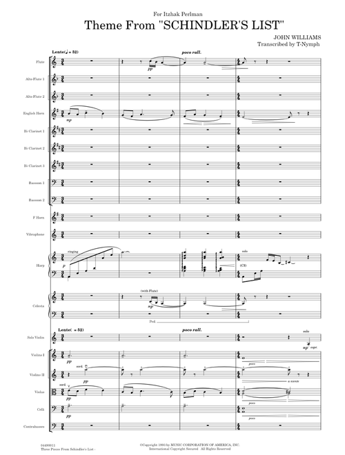 Theme From Schindler's List  – Full Score