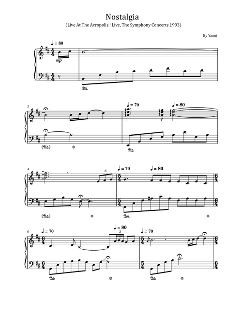 Nostalgia (Arr. poon) - Yanni (Piano Solo)