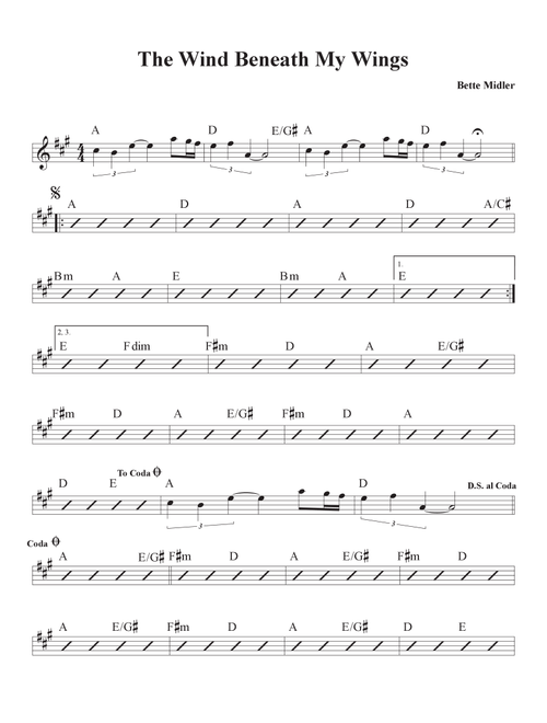 The Wind Beneath My Wings (Arr. David M Fagnant) - Bette Midler (Piano-Vocal-Guitar)