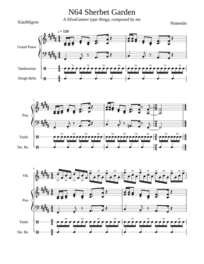 N64 Sherbet Garden [Original] Sheet Music for Piano, Tambourine ...