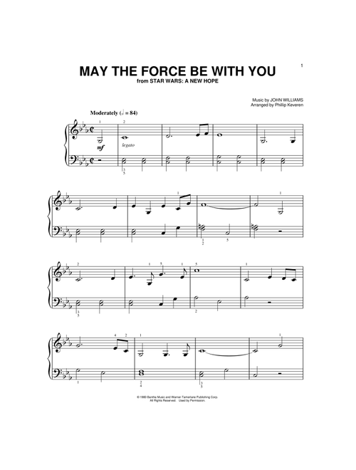 May The Force Be With You (from Star Wars: A New Hope) (arr. Phillip Keveren) - John Williams (Big Note Piano)