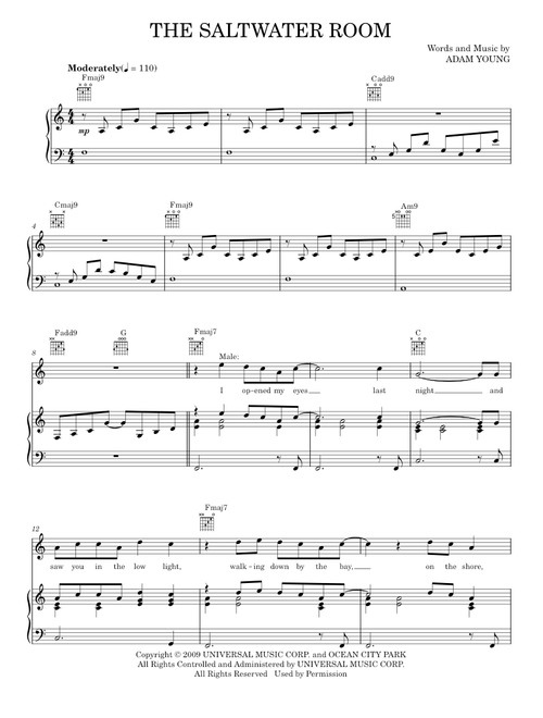 The saltwater room - Owl City (Piano-Vocal-Guitar)