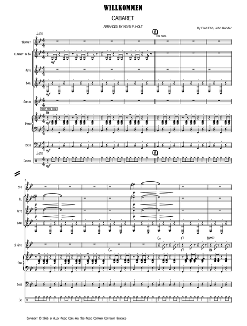 Willkommen (Arr. Kevin P. Holt) - John Kander (Piano-Vocal-Guitar)