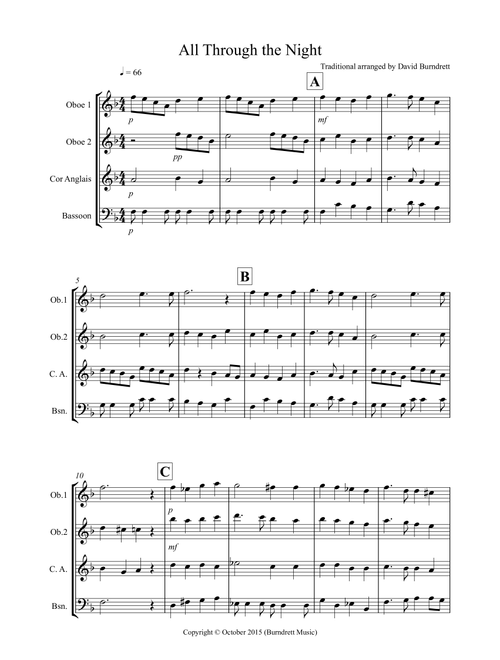 All Through the Night for Double Reed Quartet (Arr. David Burndrett) - Traditional (Woodwind Ensemble)