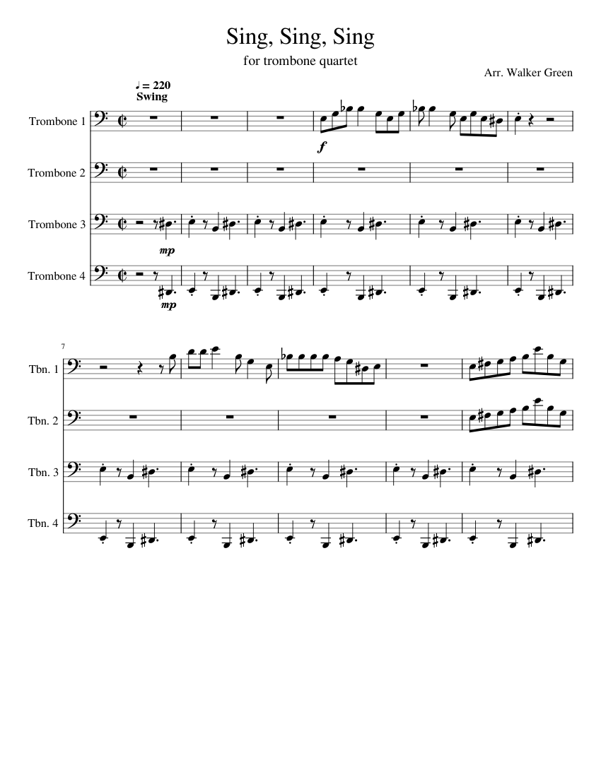 Sing Sing Sing WIP Sheet music for Trombone Mixed Quartet Musescore