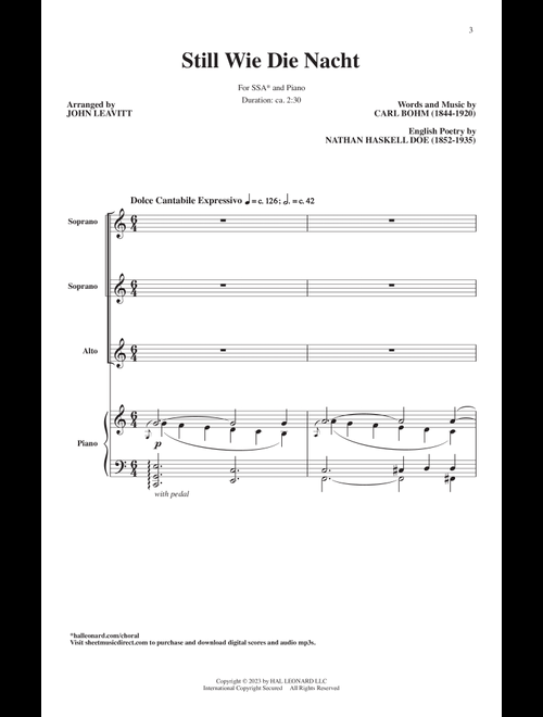 Still Wie Die Nacht (Calm As The Night) (arr. John Leavitt) - Carl Bohm (Choral, SSA)