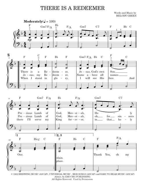There is a redeemer - Keith Green (Easy Piano)