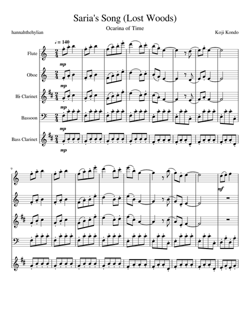 Saria's Song (Lost Woods) for woodwind quintet- The Legend of Zelda Ocarina of Time