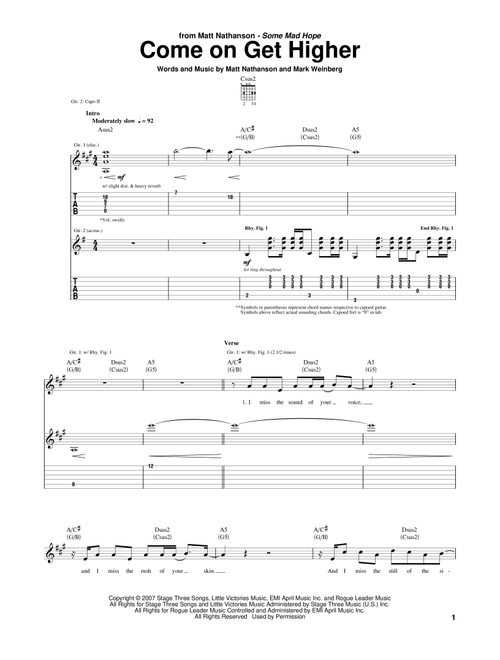 Come On Get Higher - Matt Nathanson (Guitar Tab)